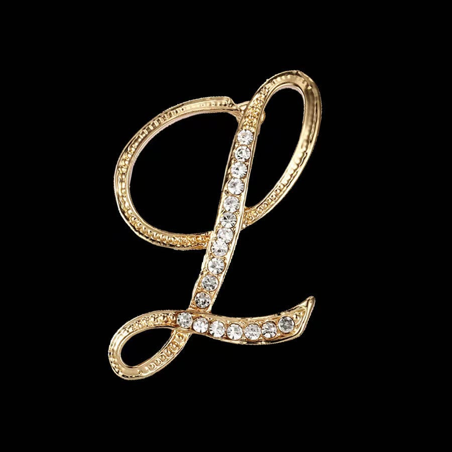 Golden & Silver Initial Letter Diamond Inlaid Brooch - Golden - L - image 10