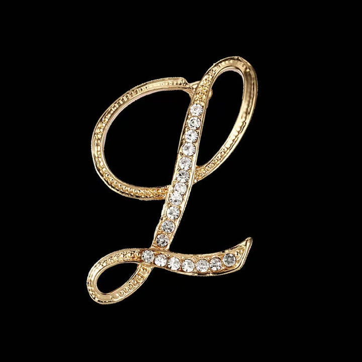 Golden & Silver Initial Letter Diamond Inlaid Brooch - Golden - L - image 10