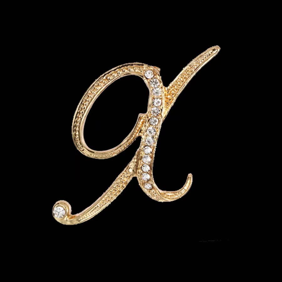 Golden & Silver Initial Letter Diamond Inlaid Brooch - Golden - X - image 21