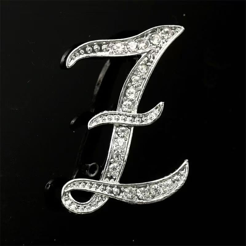 Golden & Silver Initial Letter Diamond Inlaid Brooch - Silver - Z - image 47