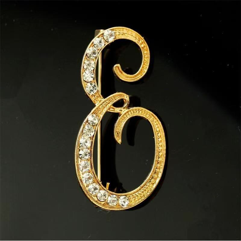 Golden & Silver Initial Letter Diamond Inlaid Brooch - Golden - E - image 4
