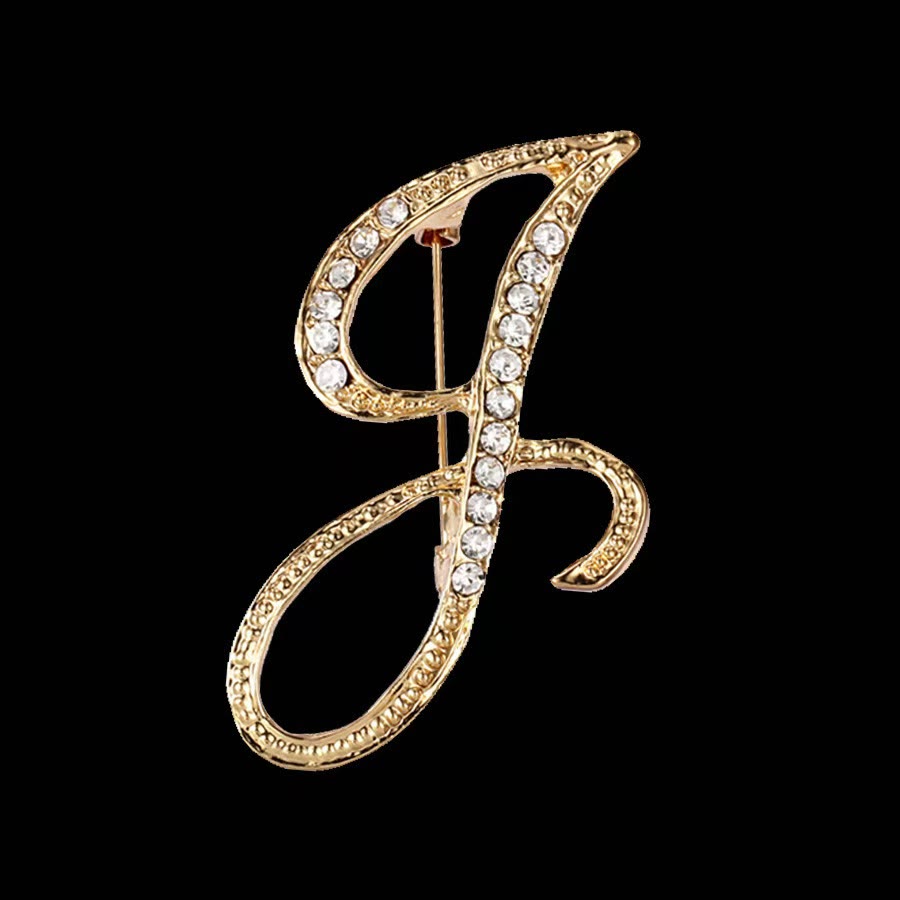 Golden & Silver Initial Letter Diamond Inlaid Brooch - Golden - J - image 8