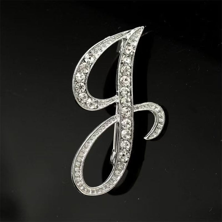 Golden & Silver Initial Letter Diamond Inlaid Brooch - Silver - J - image 32