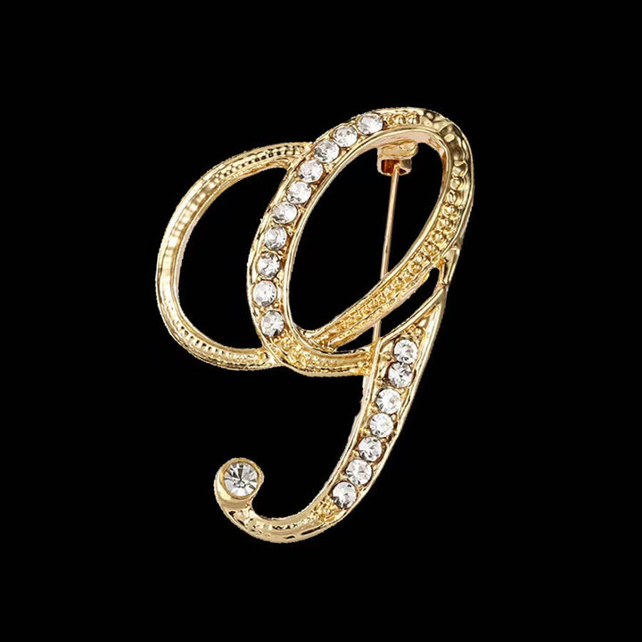 Golden & Silver Initial Letter Diamond Inlaid Brooch - Golden - G - image 6