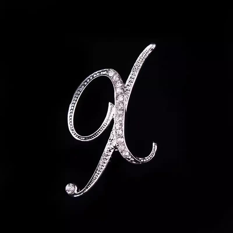 Golden & Silver Initial Letter Diamond Inlaid Brooch - Silver - X - image 45