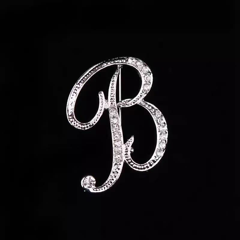 Golden & Silver Initial Letter Diamond Inlaid Brooch - Silver - B - image 24