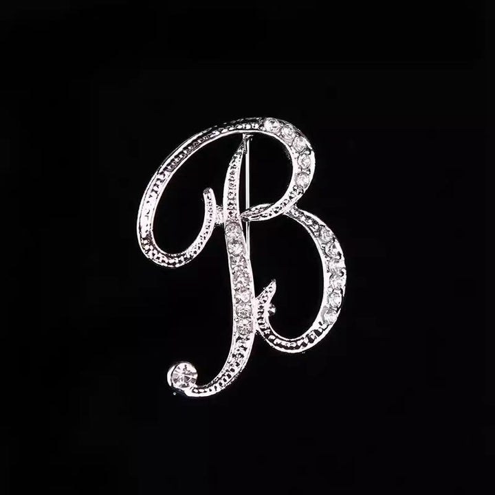 Golden & Silver Initial Letter Diamond Inlaid Brooch - Silver - B - image 24