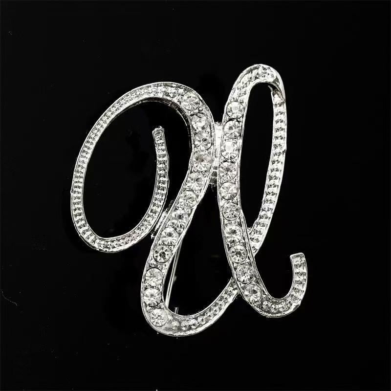 Golden & Silver Initial Letter Diamond Inlaid Brooch - Silver - U - image 42