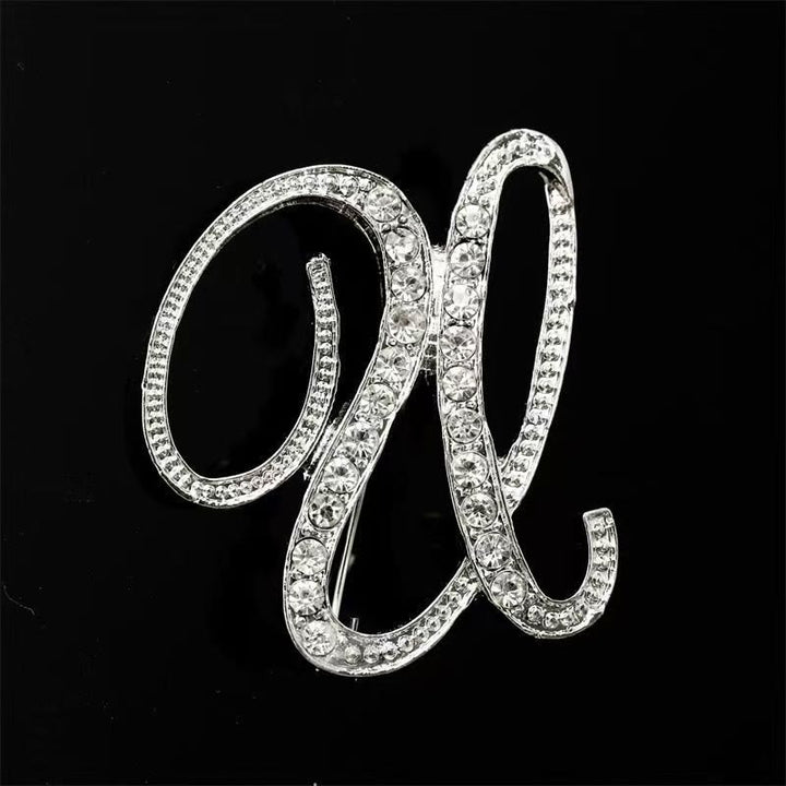 Golden & Silver Initial Letter Diamond Inlaid Brooch - Silver - U - image 42
