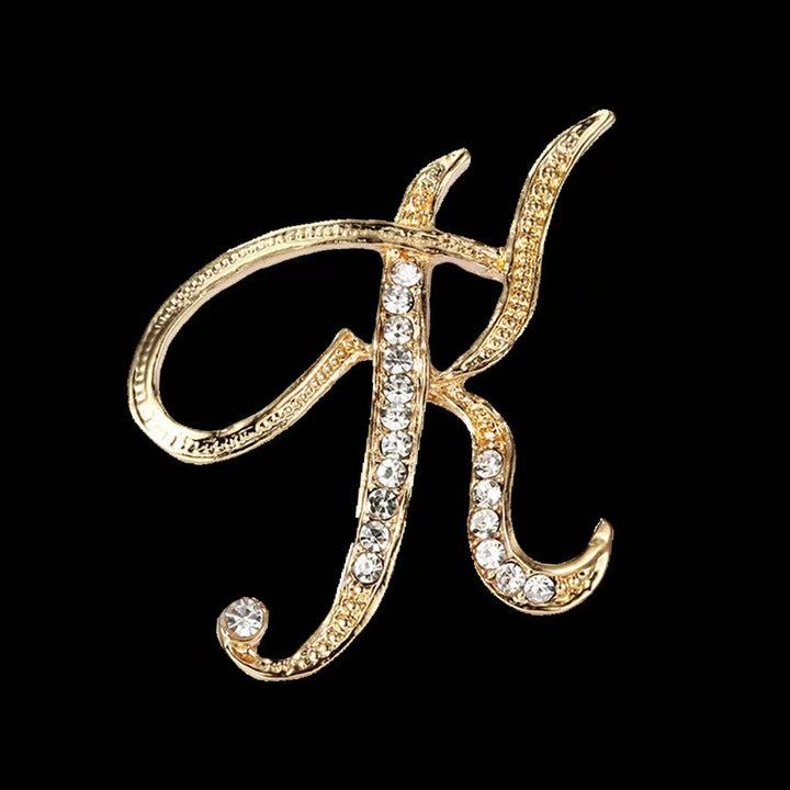 Golden & Silver Initial Letter Diamond Inlaid Brooch - Golden - K - image 9