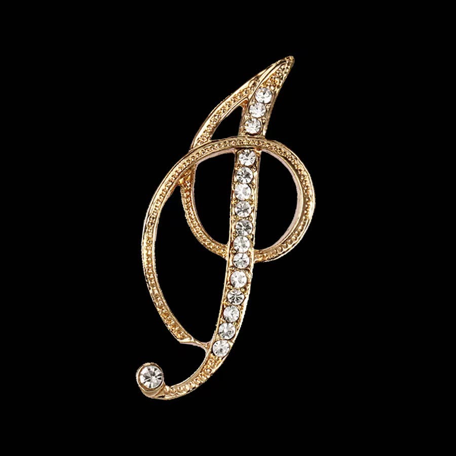 Golden & Silver Initial Letter Diamond Inlaid Brooch - Golden - I - image 7