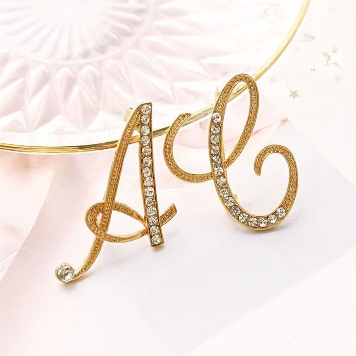 Golden & Silver Initial Letter Diamond Inlaid Brooch - image 1