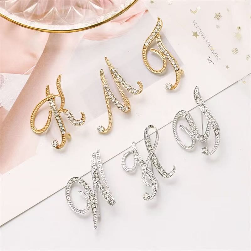 Golden & Silver Initial Letter Diamond Inlaid Brooch - image 2