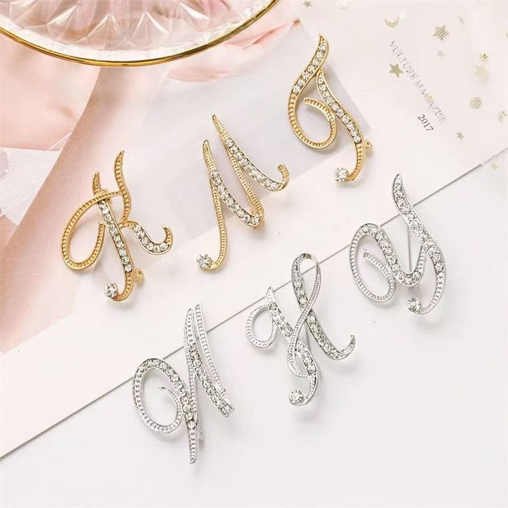 Golden & Silver Initial Letter Diamond Inlaid Brooch - image 2