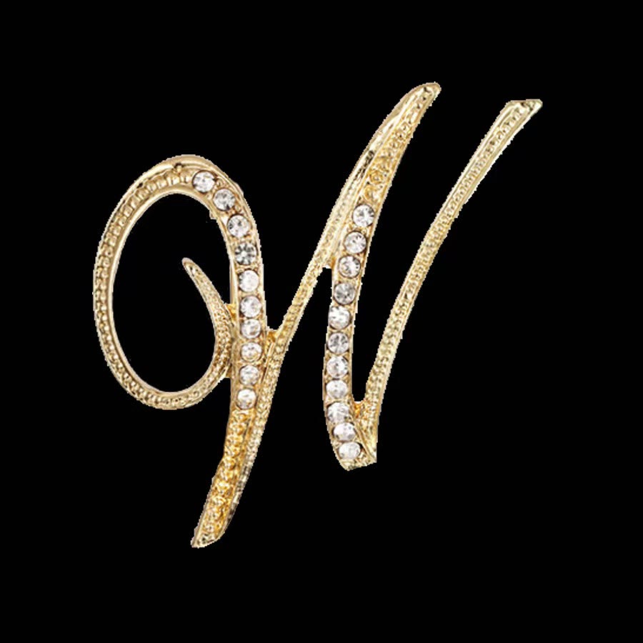 Golden & Silver Initial Letter Diamond Inlaid Brooch - Golden - W - image 20