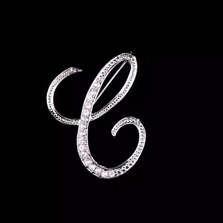 Golden & Silver Initial Letter Diamond Inlaid Brooch - Silver - C - image 25