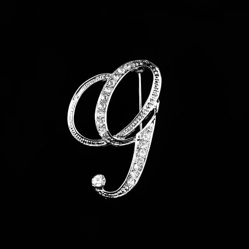 Golden & Silver Initial Letter Diamond Inlaid Brooch - Silver - G - image 29
