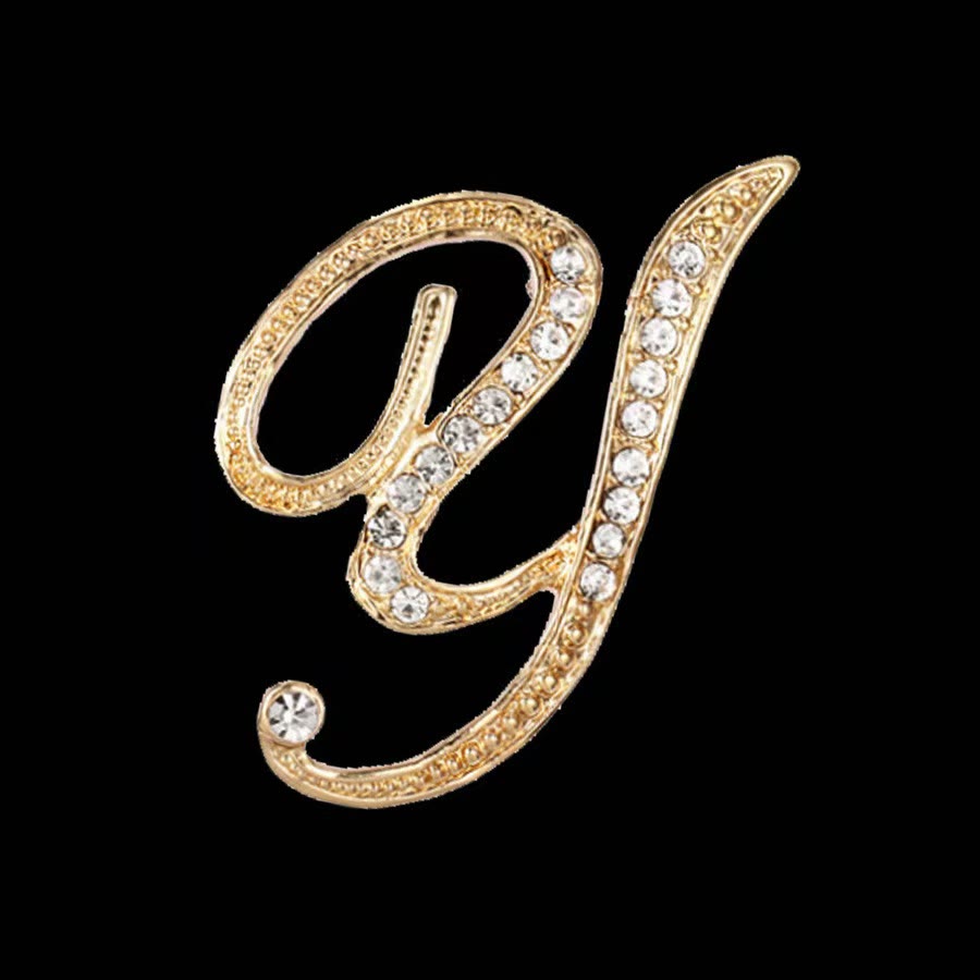 Golden & Silver Initial Letter Diamond Inlaid Brooch - Golden - Y - image 22