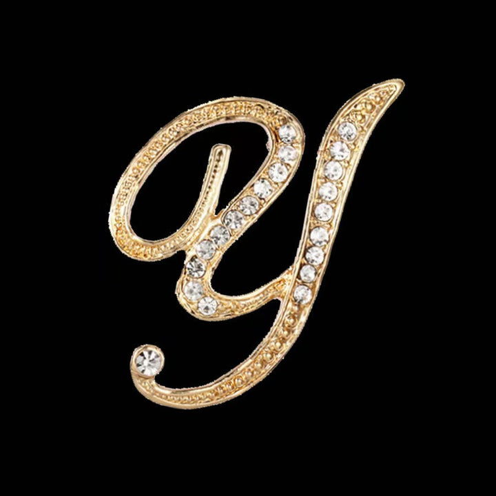 Golden & Silver Initial Letter Diamond Inlaid Brooch - Golden - Y - image 22