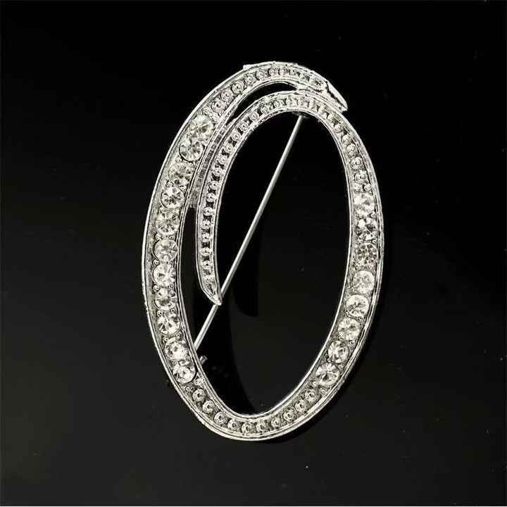 Golden & Silver Initial Letter Diamond Inlaid Brooch - Silver - O - image 37