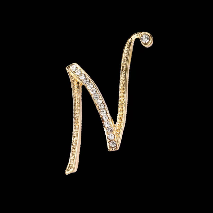 Golden & Silver Initial Letter Diamond Inlaid Brooch - Golden - N - image 11