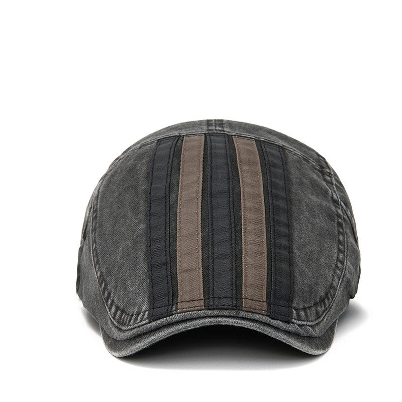 Summer Vintage Washed Striped Patchwork Beret Hat - image 1