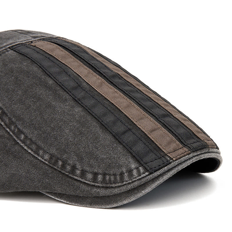 Summer Vintage Washed Striped Patchwork Beret Hat - image 2