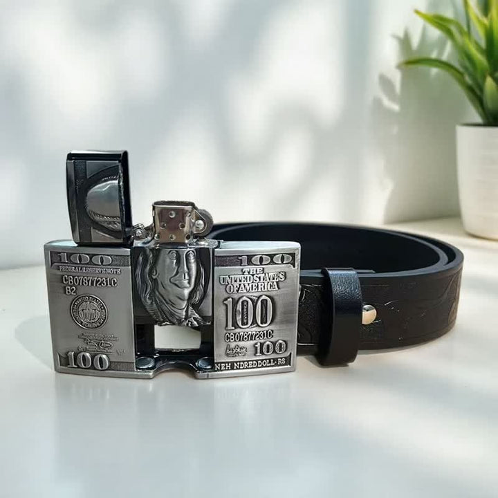 Men's US Dollar Bill Leather Belt With Hidden Kerosene Lighter - image 5