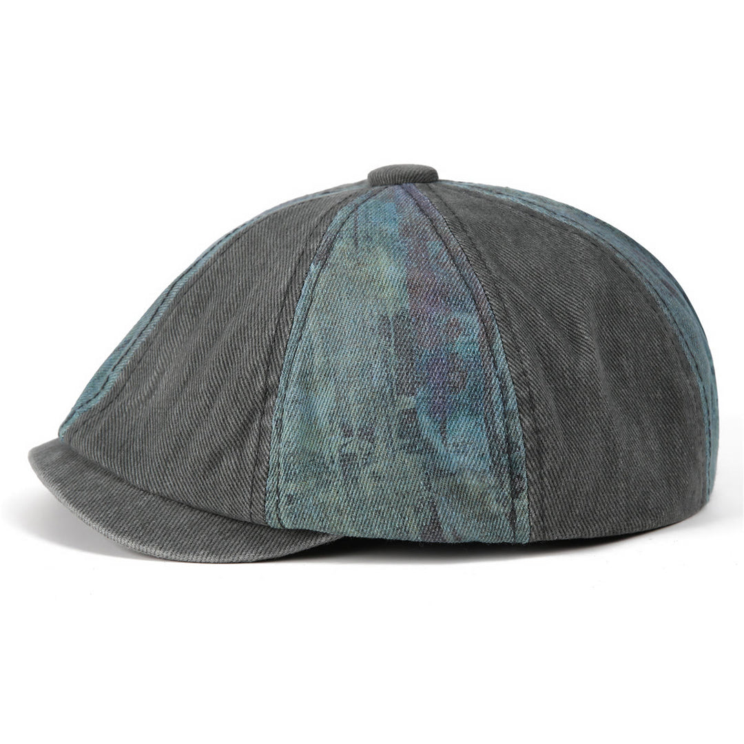 Tie-Dye Patchwork Distressed Vintage Artist Beret Hat - Grey - M (22"-22 7/8") - image 0
