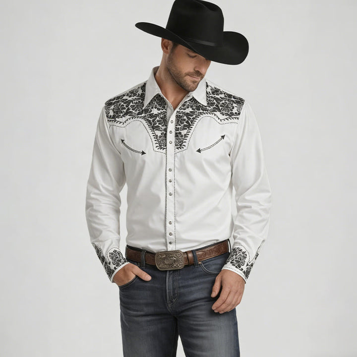 Western Retro Floral Print White Cowboy Shirt - image 1