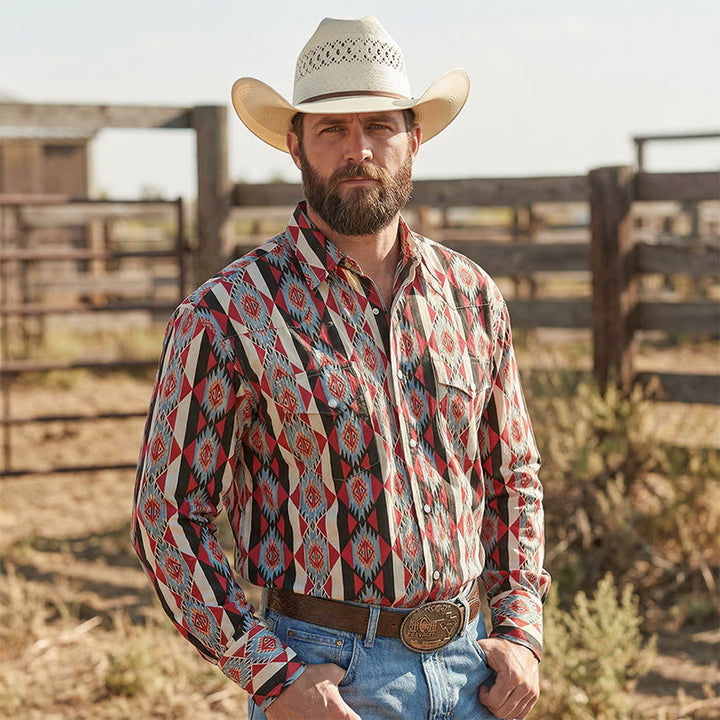 Men's Navajo Geometric Printed Western Cowboy Shirt - Geometric Print - 5XL - image 0