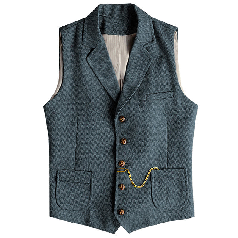 Men's Western Style Herringbone Pattern Single Breasted Vest With Chain - Light Blue - 3XL - image 15