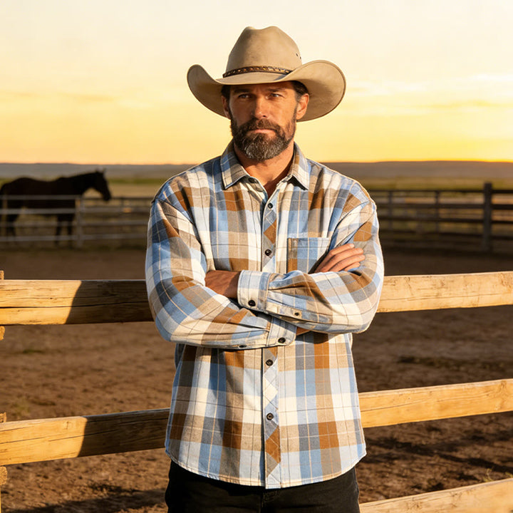 Men's Retro Checkered Western Cowboy Long Sleeved Shirt - image 0