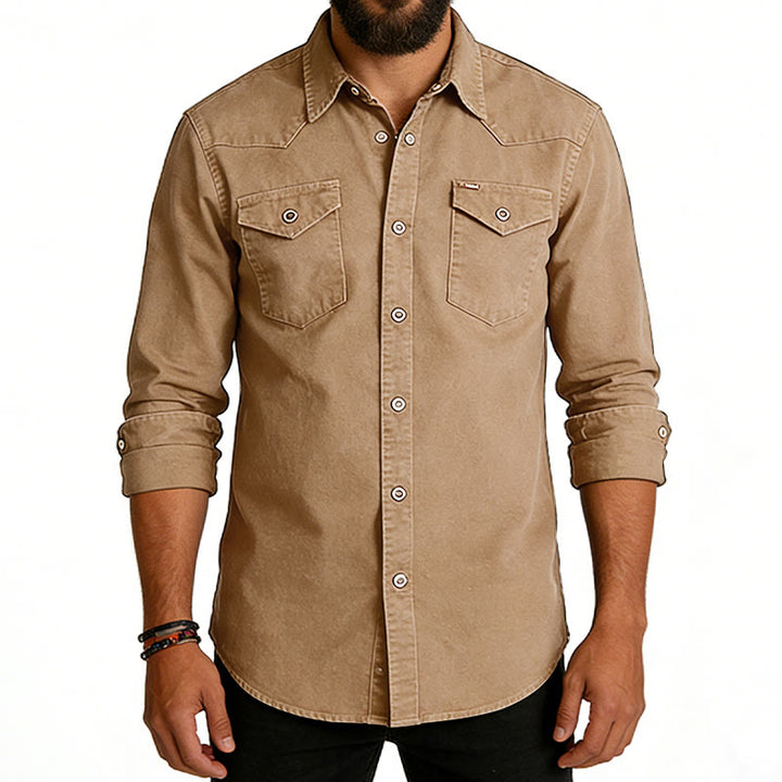 Men's Classic Washed Double Pocket Denim Workwear Shirt - image 5