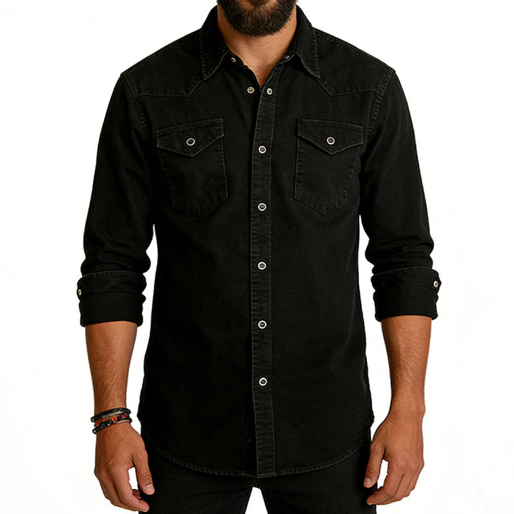 Men's Classic Washed Double Pocket Denim Workwear Shirt - image 2