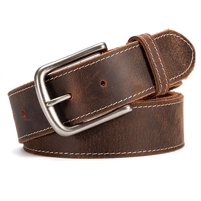 Vintage Contrast Stitch Heavy Duty Leather Belt - Brown - 42 - image 0