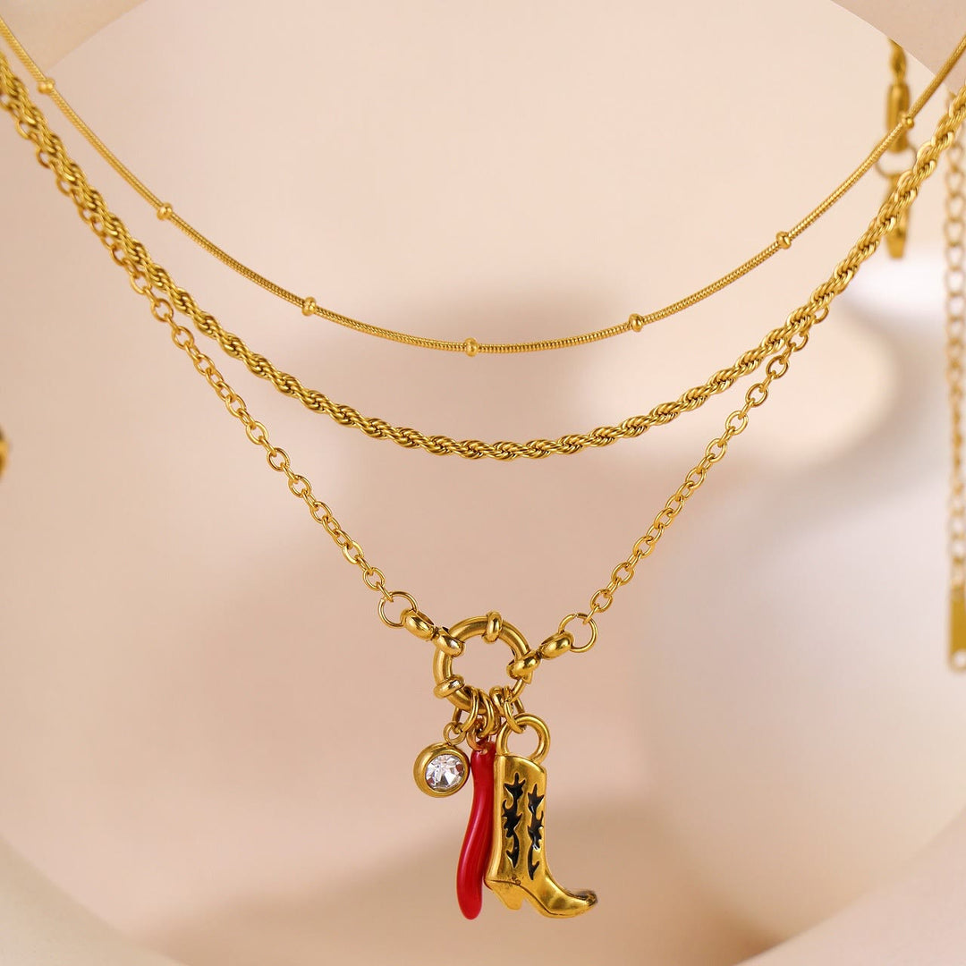 Gold Chain Western Boot Chili Pendant Necklace - Gold - image 0