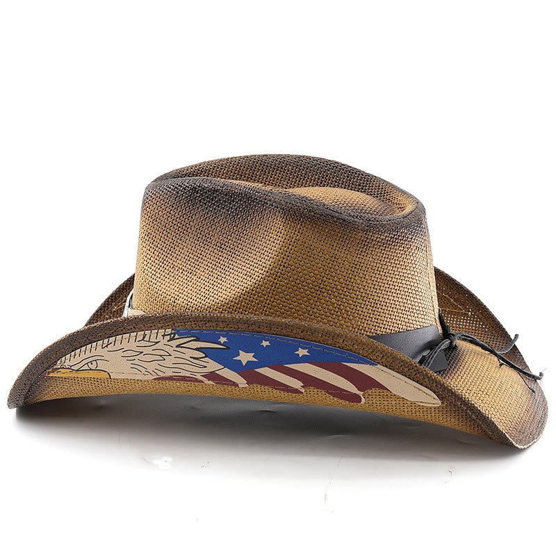 Men's USA Eagle Emblem Straw Western Cowboy Hat - image 1