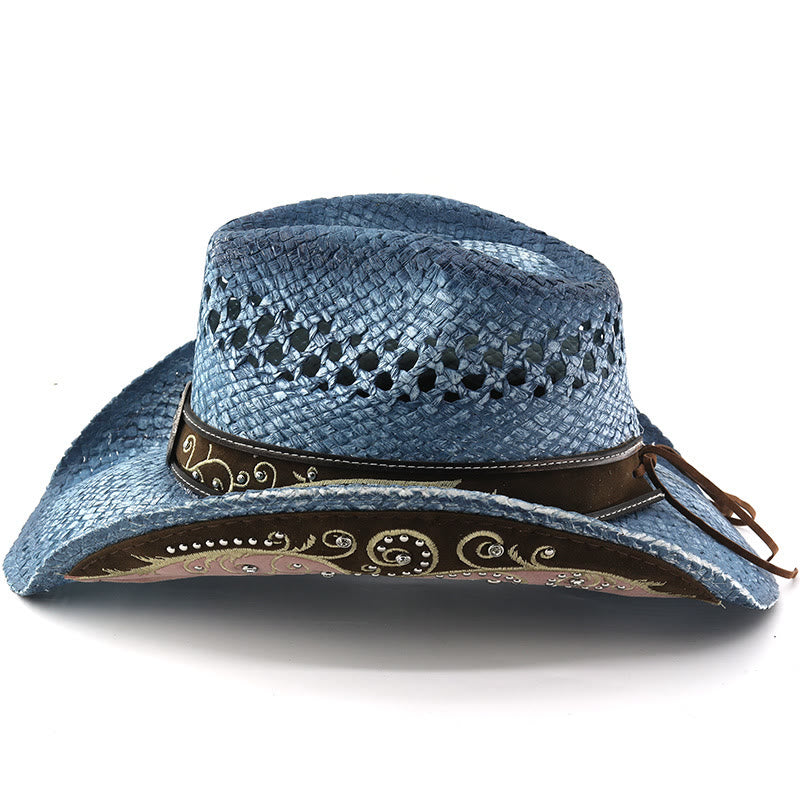 Curved Brim Straw Western Cowboy Sun Hat - image 10