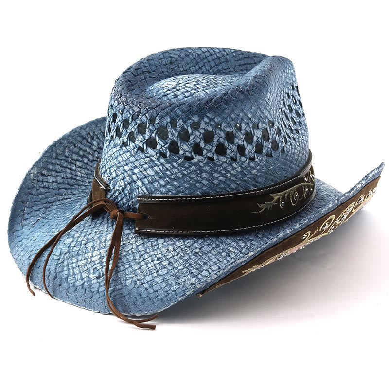 Curved Brim Straw Western Cowboy Sun Hat - image 11