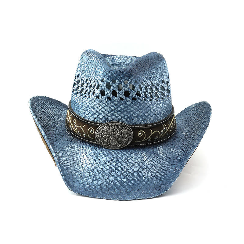 Curved Brim Straw Western Cowboy Sun Hat - image 12