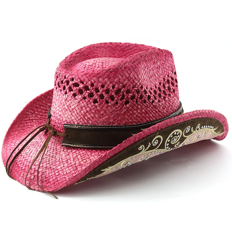 Curved Brim Straw Western Cowboy Sun Hat - image 8