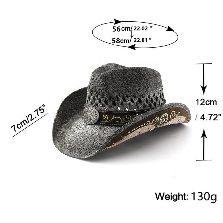Curved Brim Straw Western Cowboy Sun Hat - image 1