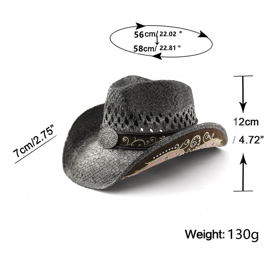 Curved Brim Straw Western Cowboy Sun Hat - image 1