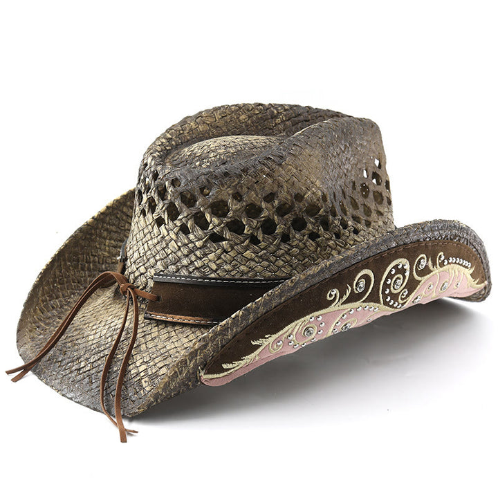 Curved Brim Straw Western Cowboy Sun Hat - image 4