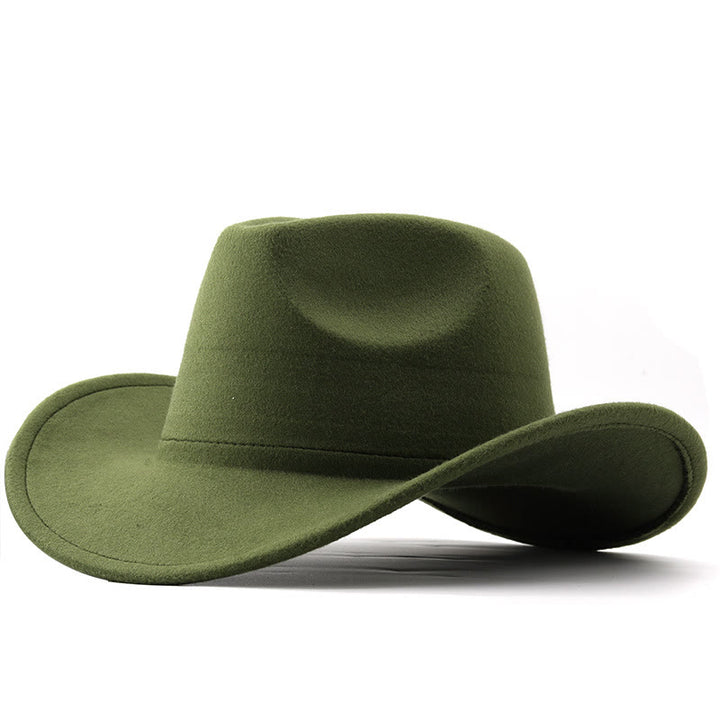 Adult and Kid's Western Style Solid Color Cowboy Hat - Adult - Army Green - L (23 1/4"-23 5/8") - image 10
