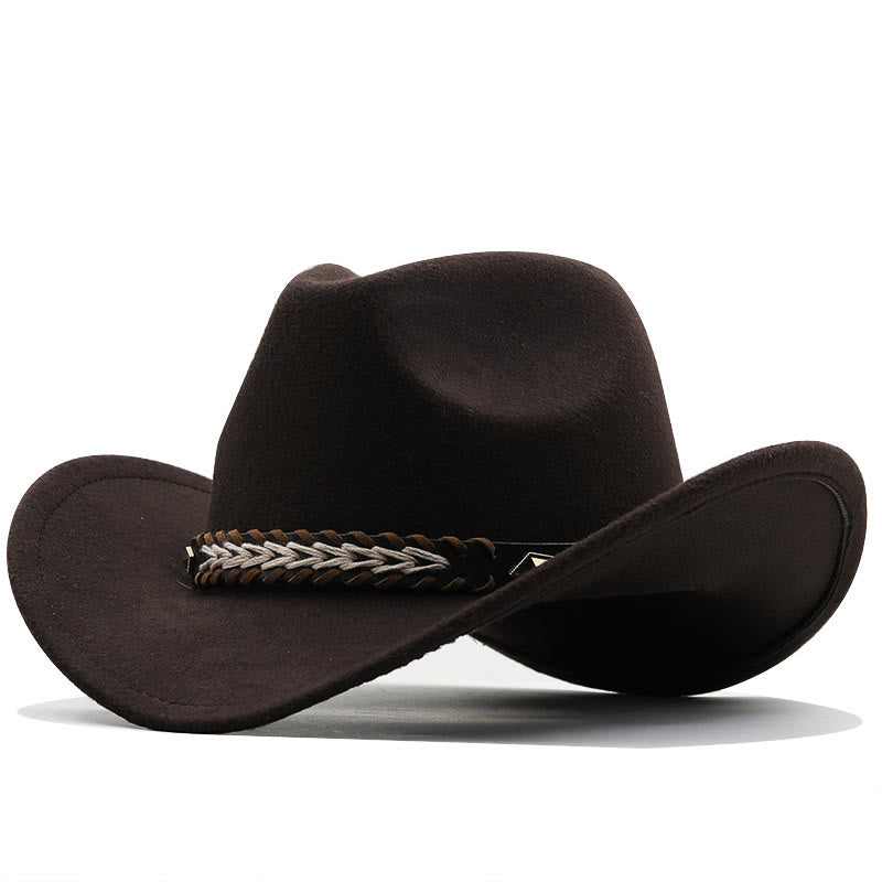 Wide Belt Woolen Western Couple Cowboy Hat - Coffee - M (22"-22 7/8") - image 0