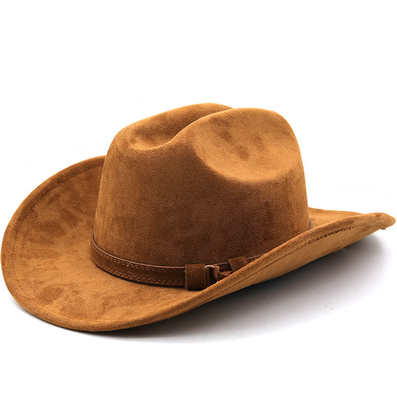 Vintage Curved Brim Suede Western Cowboy Sun Hat - Khaki - M (22"-22 7/8") - image 0