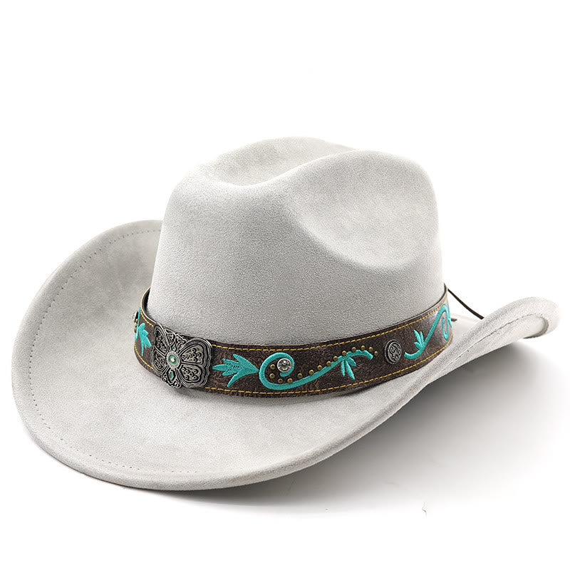 Vintage Summer Wide Brim Western Cowboy Hat - Light Gray - M (22"-22 7/8") - image 11