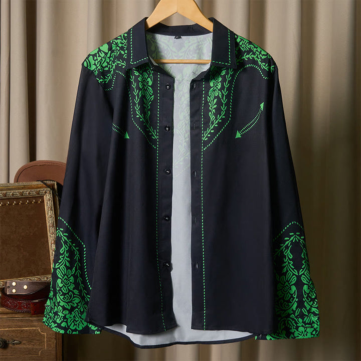 Western Style Green Floral 3D Printed Black Cowboy Shirt - image 4